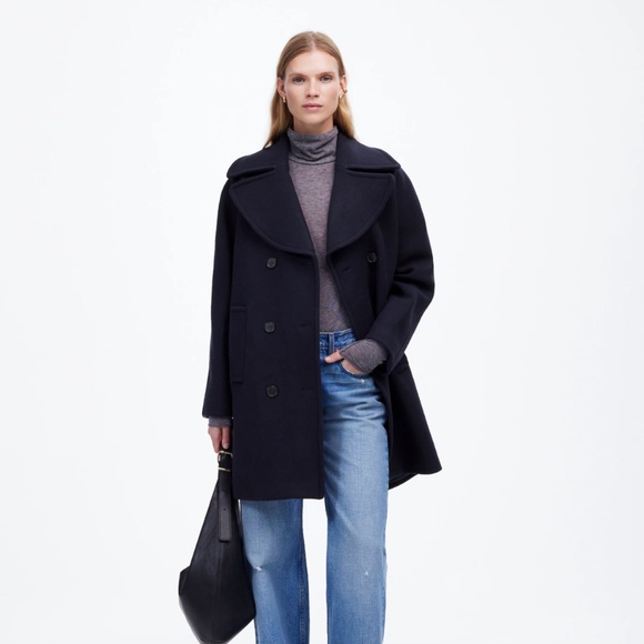 New MADEWELL Size XL Oversized-Collar Peacoat in Insuluxe Fabric Navy NT129 - Picture 1 of 7
